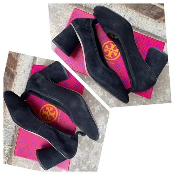 Tory Burch Heels Column Block Therese 65mm Black Suede Round Toe Womens 9 - Picture 5 of 14